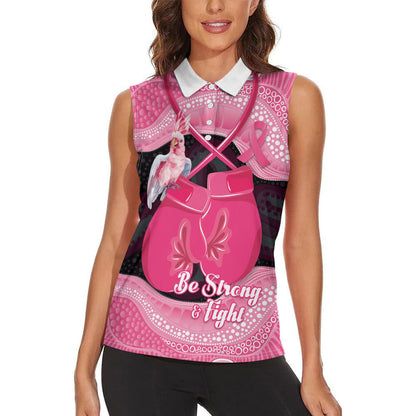 Personalised Australia Breast Cancer Support Women Sleeveless Polo Shirt Pink Cockatoo Fight Boxing Gloves Aboriginal Art