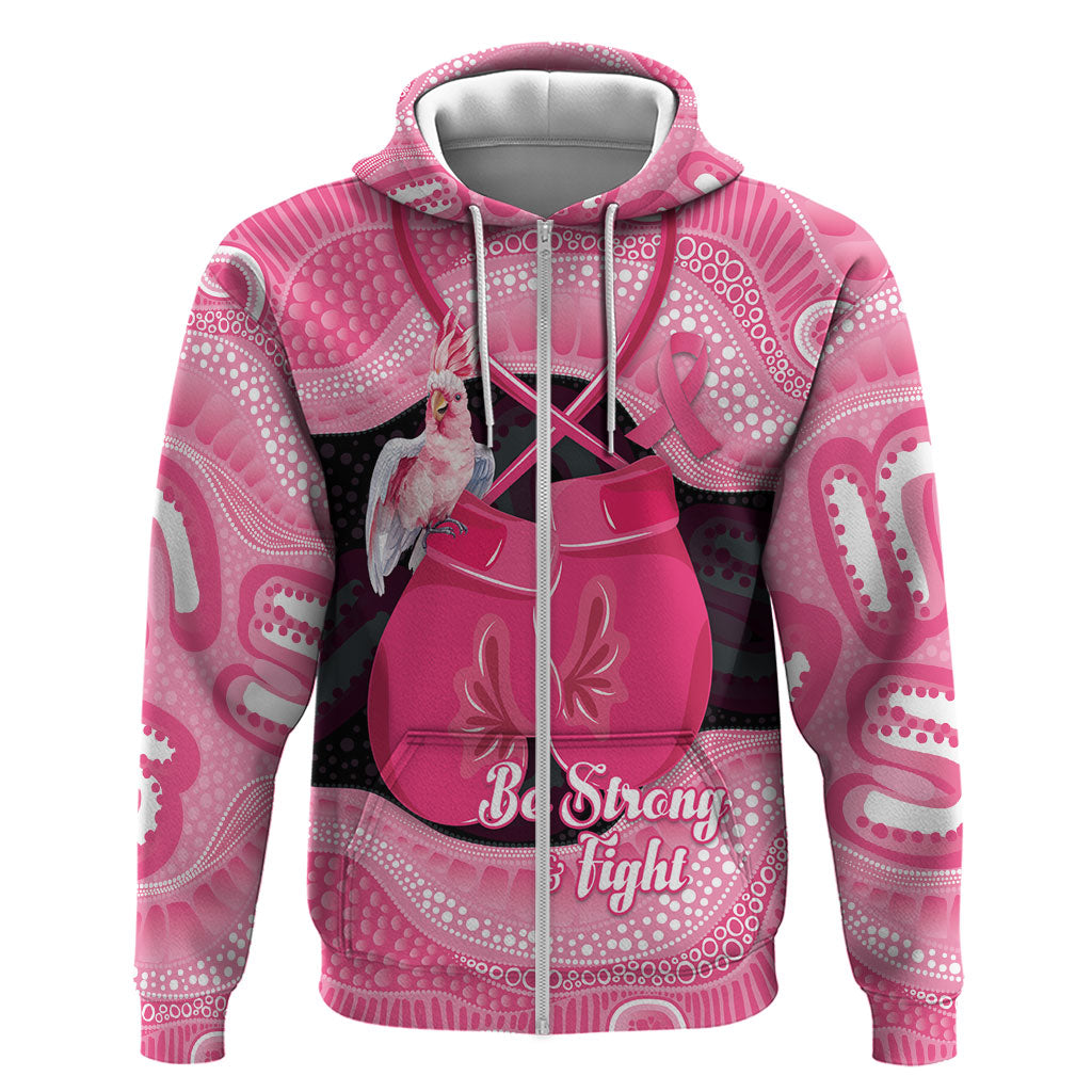 Personalised Australia Breast Cancer Support Zip Hoodie Pink Cockatoo Fight Boxing Gloves Aboriginal Art
