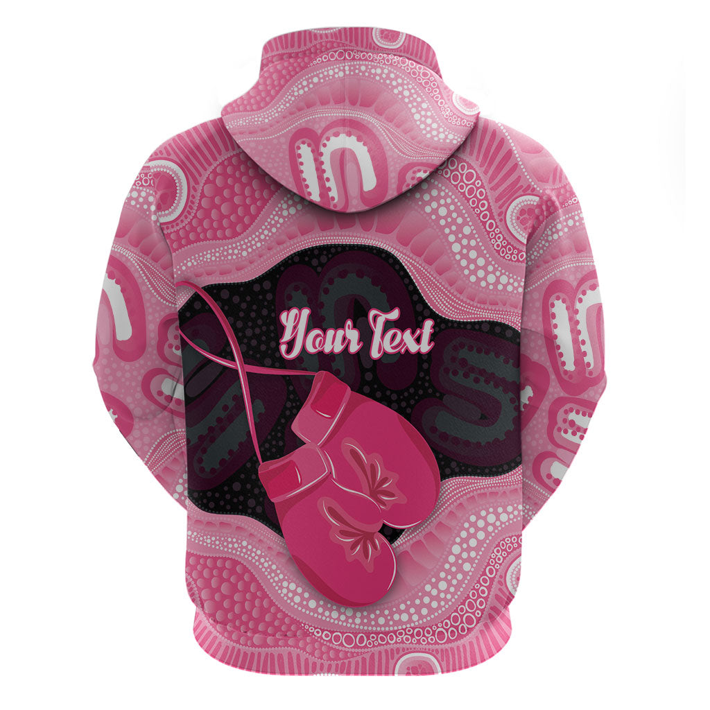 Personalised Australia Breast Cancer Support Zip Hoodie Pink Cockatoo Fight Boxing Gloves Aboriginal Art