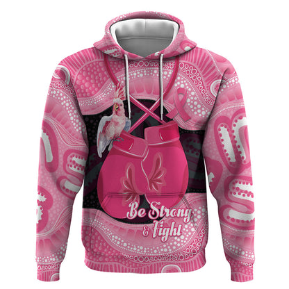 Personalised Australia Breast Cancer Support Zip Hoodie Pink Cockatoo Fight Boxing Gloves Aboriginal Art