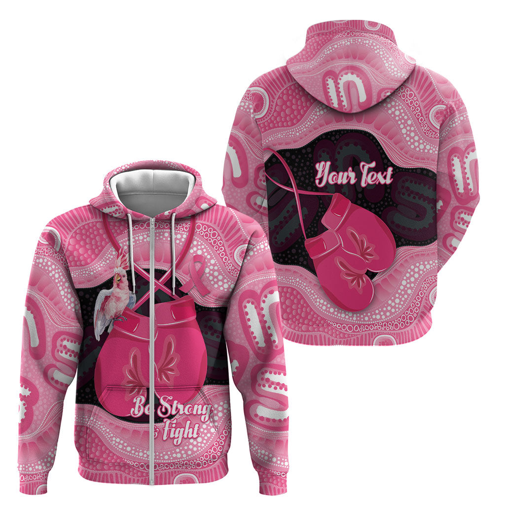 Personalised Australia Breast Cancer Support Zip Hoodie Pink Cockatoo Fight Boxing Gloves Aboriginal Art