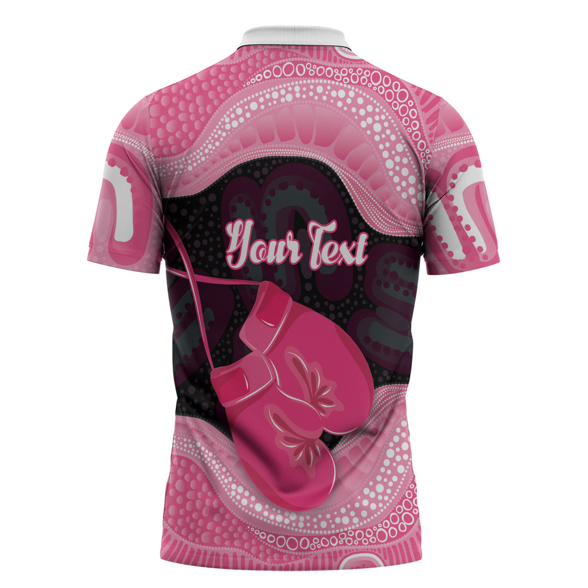 Personalised Australia Breast Cancer Support Zipper Polo Shirt Pink Cockatoo Fight Boxing Gloves Aboriginal Art