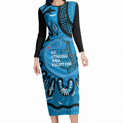 Australia Diabetes Support Long Sleeve Bodycon Dress Be Strong And Fight On Aboriginal Art