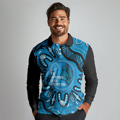Australia Diabetes Support Long Sleeve Polo Shirt Be Strong And Fight On Aboriginal Art