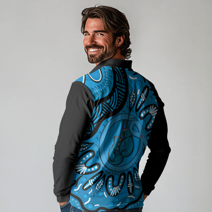 Australia Diabetes Support Long Sleeve Polo Shirt Be Strong And Fight On Aboriginal Art