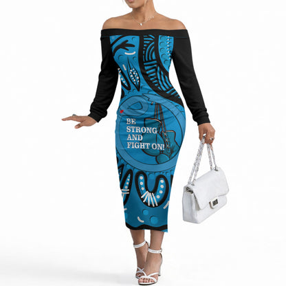 Australia Diabetes Support Off The Shoulder Long Sleeve Dress Be Strong And Fight On Aboriginal Art