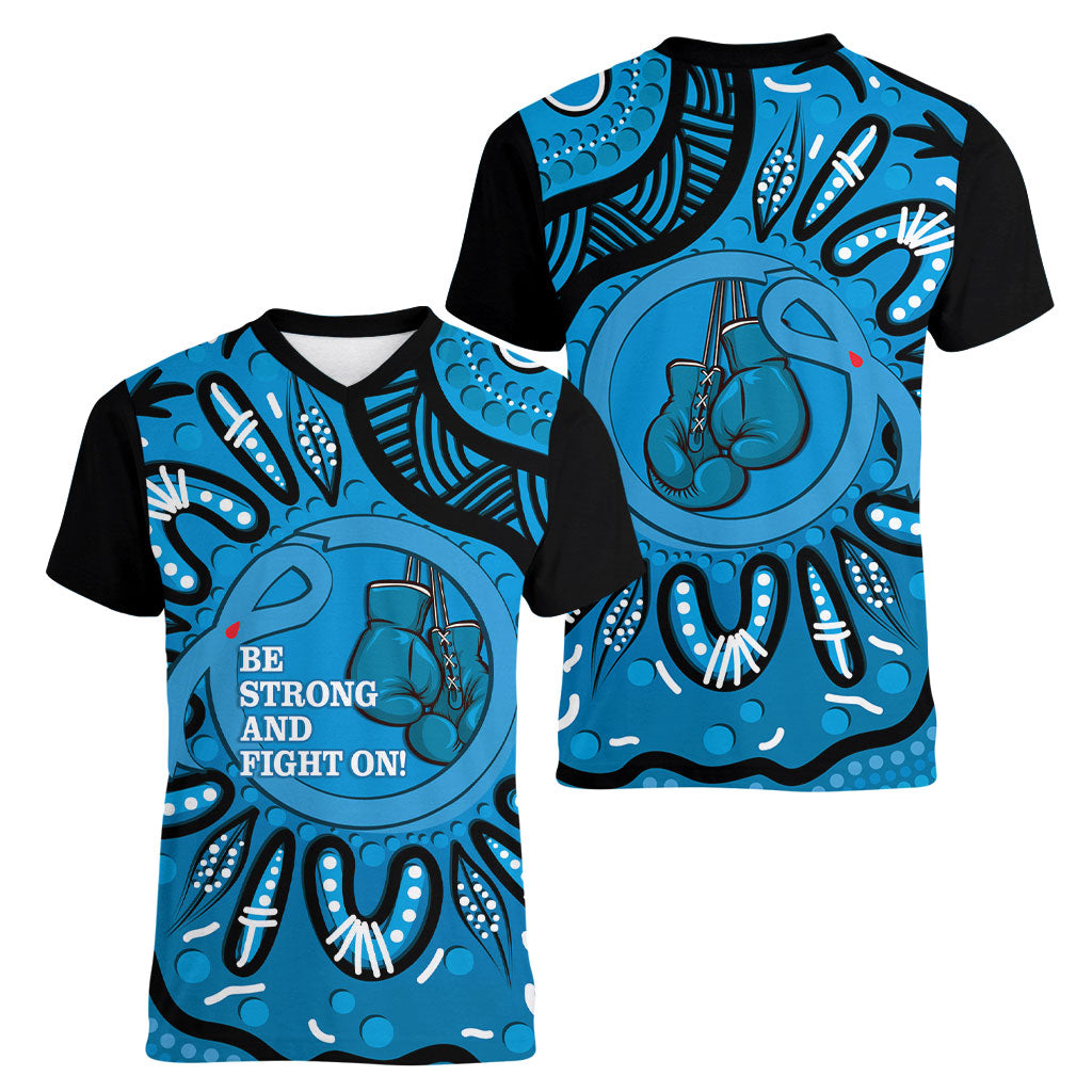 Australia Diabetes Support Women V-Neck T-Shirt Be Strong And Fight On Aboriginal Art