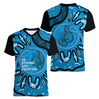 Australia Diabetes Support Women V-Neck T-Shirt Be Strong And Fight On Aboriginal Art