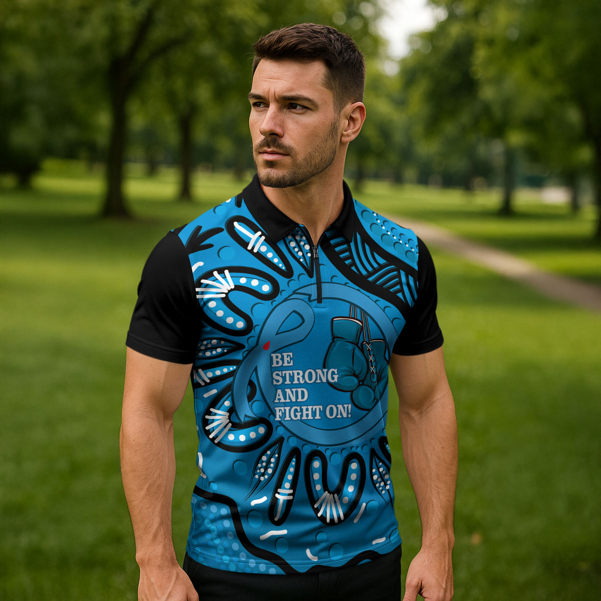 Australia Diabetes Support Zipper Polo Shirt Be Strong And Fight On Aboriginal Art