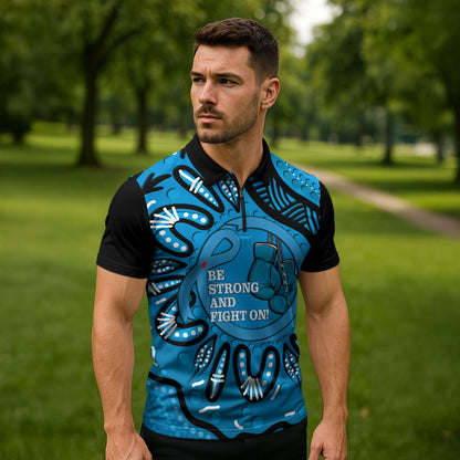 Australia Diabetes Support Zipper Polo Shirt Be Strong And Fight On Aboriginal Art