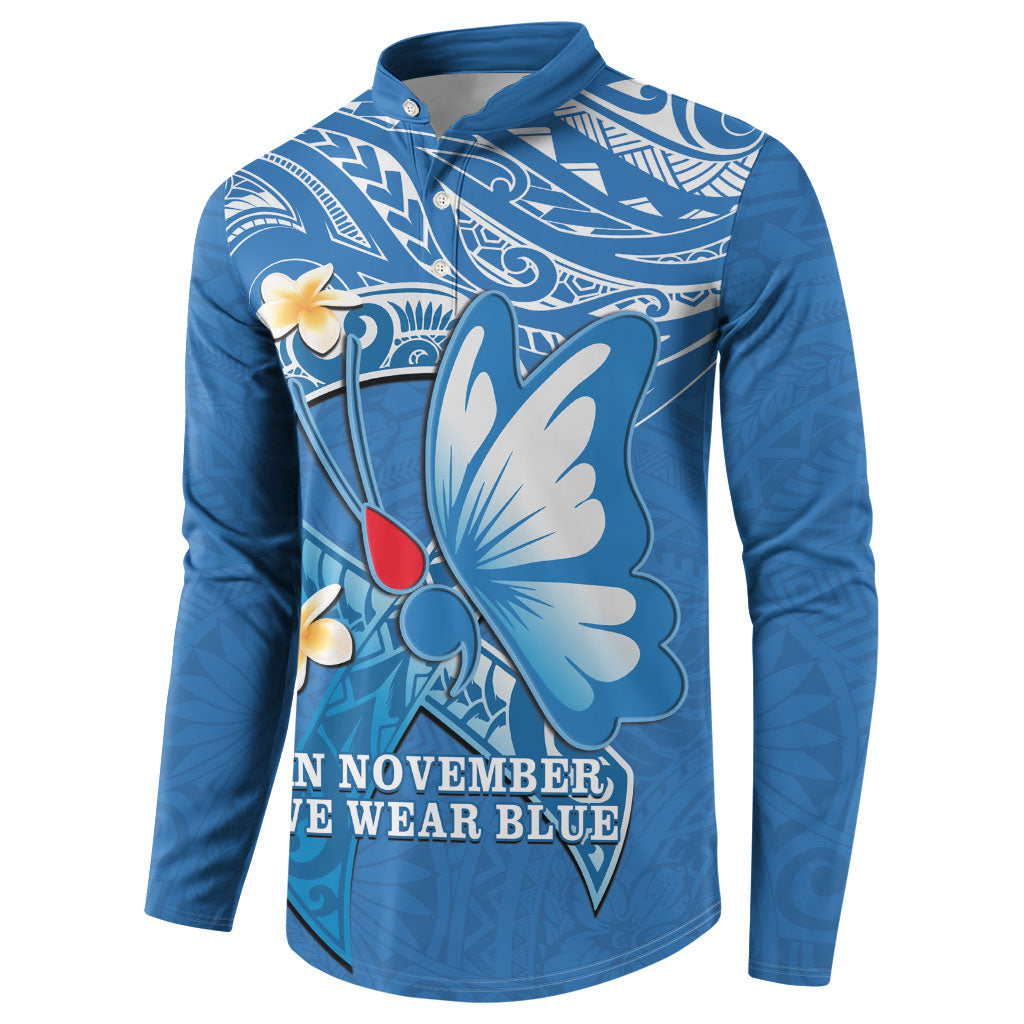 Polynesia Diabetes Support Button Sweatshirt In November We Wear Blue
