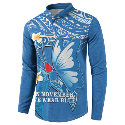 Polynesia Diabetes Support Button Sweatshirt In November We Wear Blue