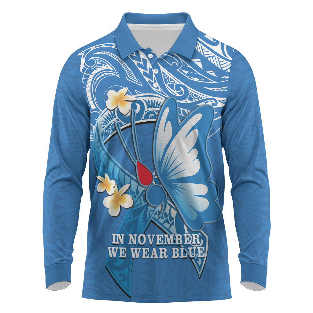 Polynesia Diabetes Support Long Sleeve Polo Shirt In November We Wear Blue