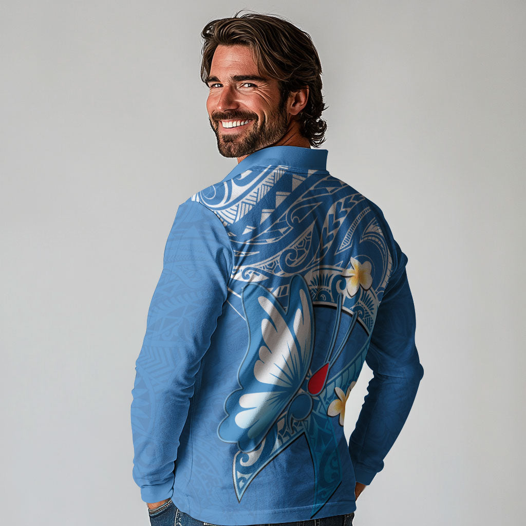 Polynesia Diabetes Support Long Sleeve Polo Shirt In November We Wear Blue