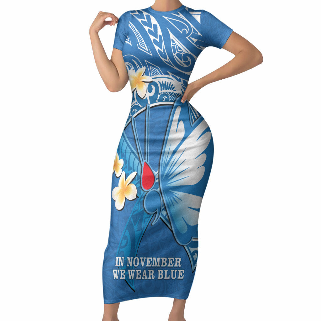Polynesia Diabetes Support Short Sleeve Bodycon Dress In November We Wear Blue