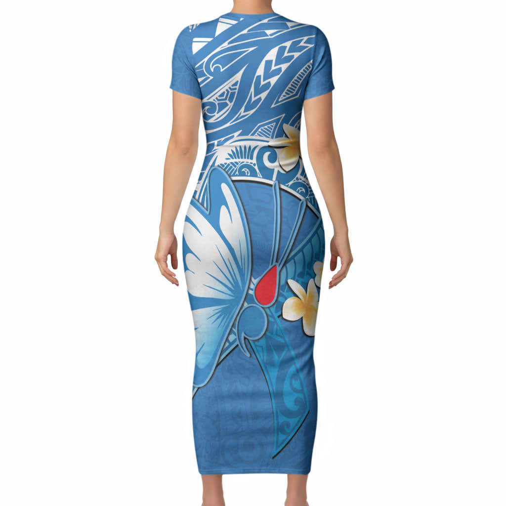 Polynesia Diabetes Support Short Sleeve Bodycon Dress In November We Wear Blue