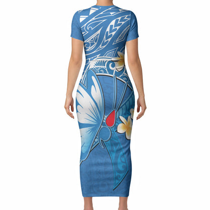 Polynesia Diabetes Support Short Sleeve Bodycon Dress In November We Wear Blue