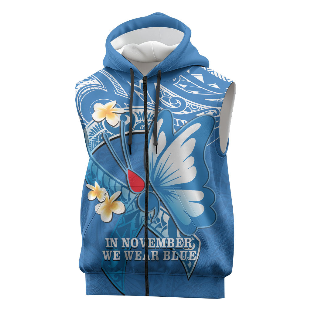 Polynesia Diabetes Support Sleeveless Zip Hoodie In November We Wear Blue