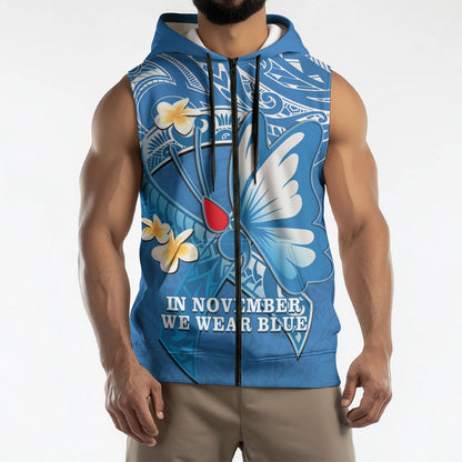 Polynesia Diabetes Support Sleeveless Zip Hoodie In November We Wear Blue