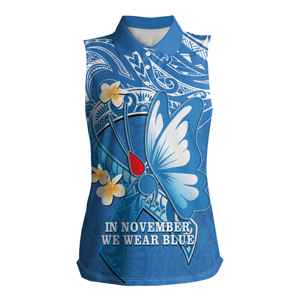 Polynesia Diabetes Support Women Sleeveless Polo Shirt In November We Wear Blue