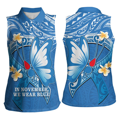 Polynesia Diabetes Support Women Sleeveless Polo Shirt In November We Wear Blue