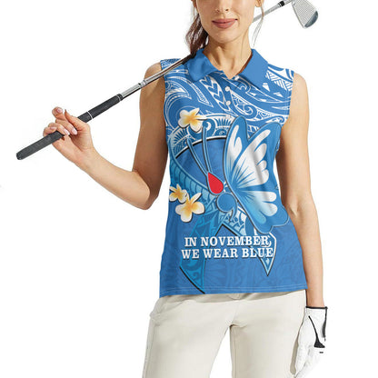 Polynesia Diabetes Support Women Sleeveless Polo Shirt In November We Wear Blue
