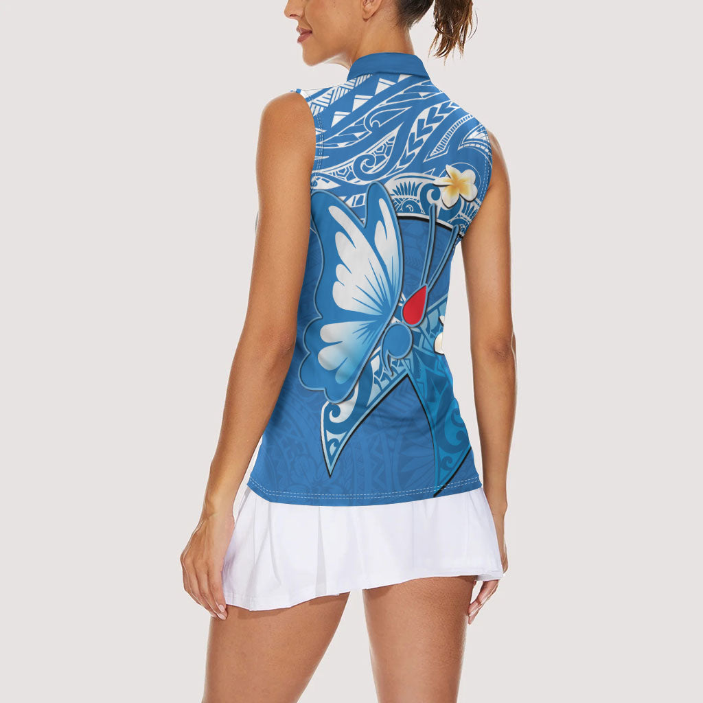 Polynesia Diabetes Support Women Sleeveless Polo Shirt In November We Wear Blue