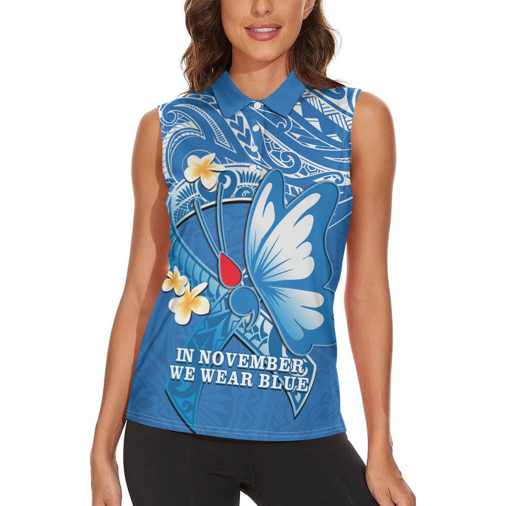 Polynesia Diabetes Support Women Sleeveless Polo Shirt In November We Wear Blue
