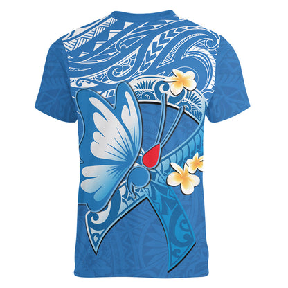 Polynesia Diabetes Support Women V-Neck T-Shirt In November We Wear Blue