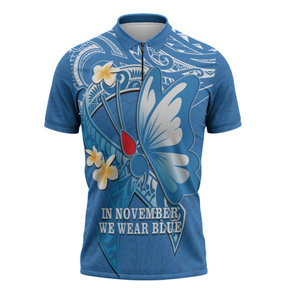 Polynesia Diabetes Support Zipper Polo Shirt In November We Wear Blue