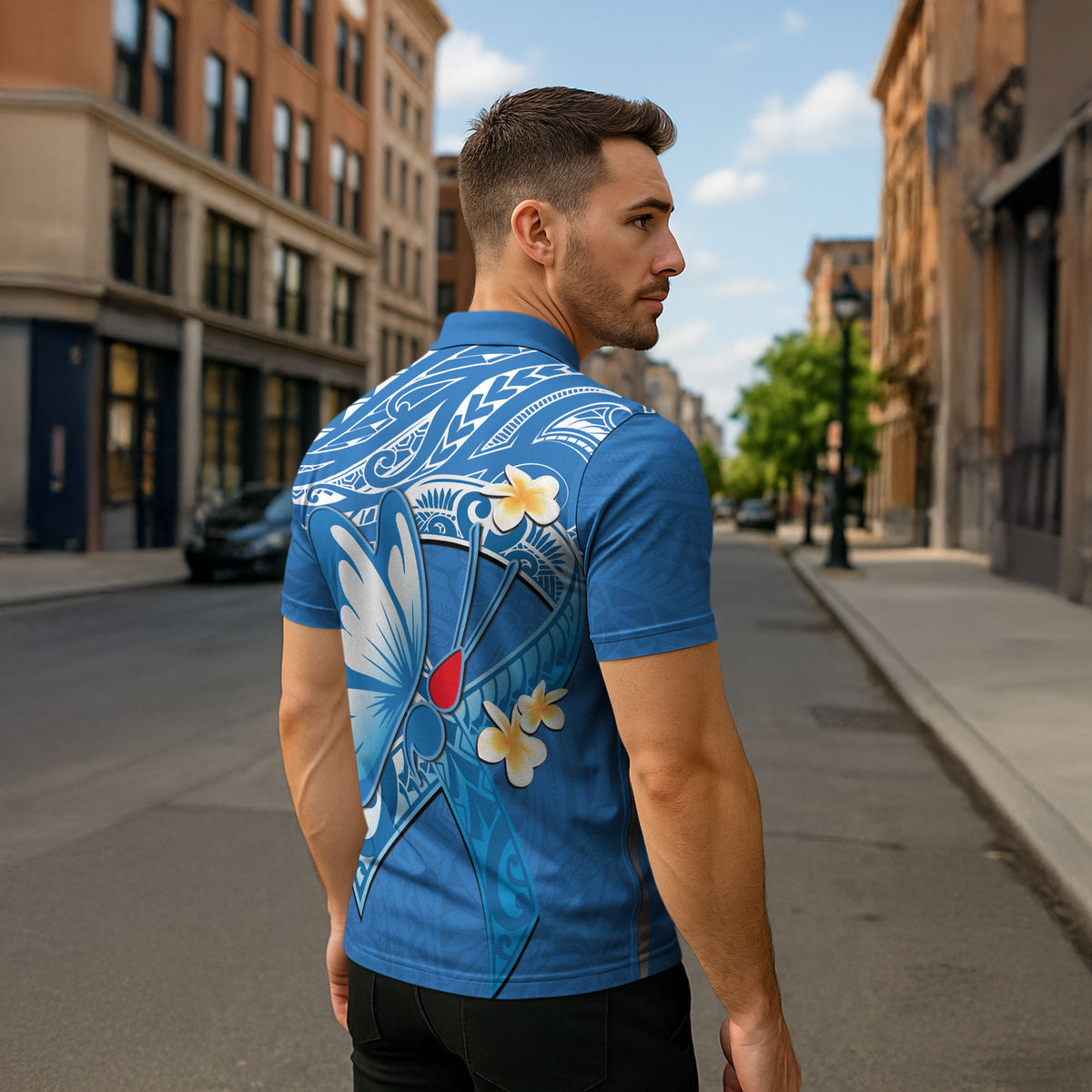 Polynesia Diabetes Support Zipper Polo Shirt In November We Wear Blue