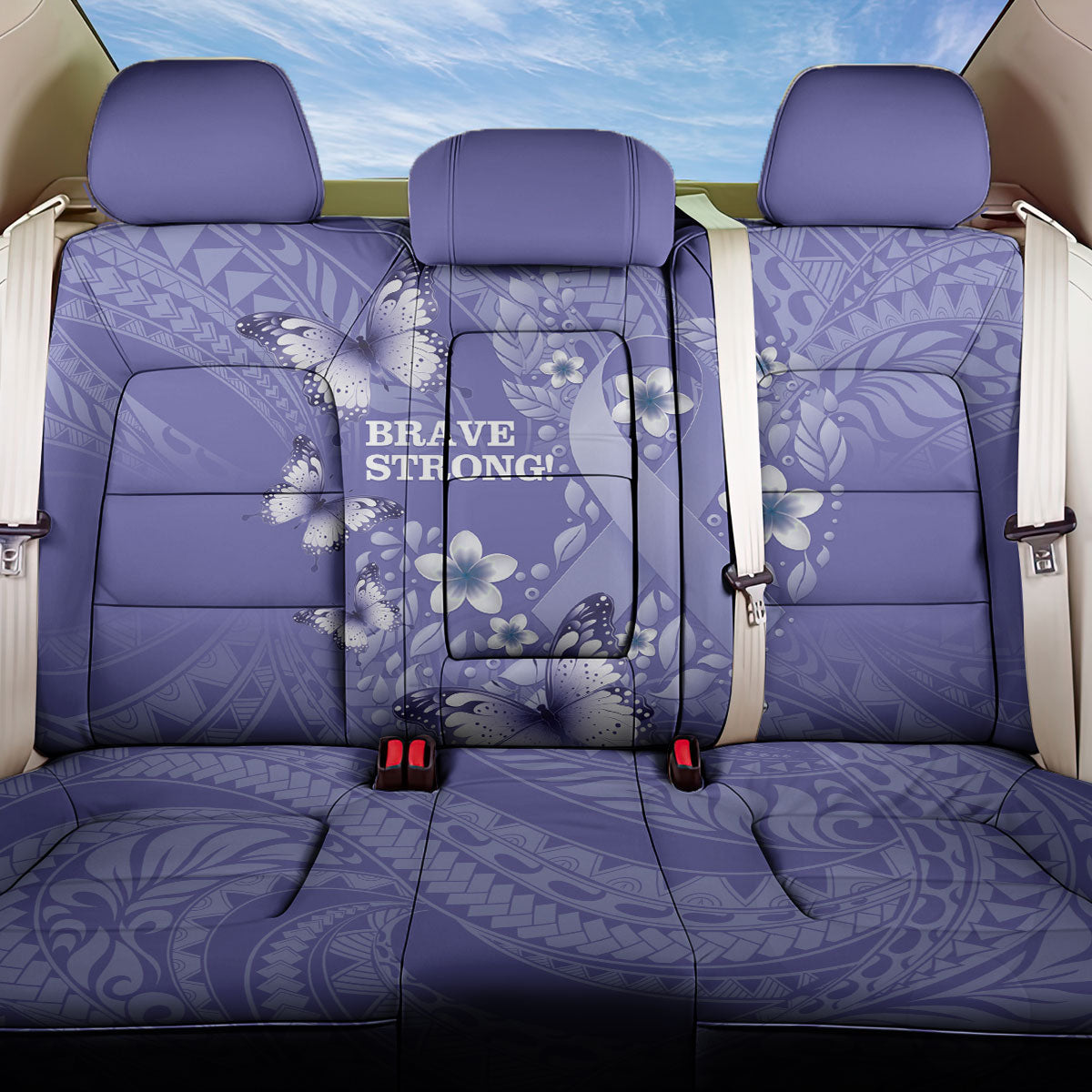 Polynesia Stomach Cancer Support Back Car Seat Cover Periwinkle Ribbon Brave Strong