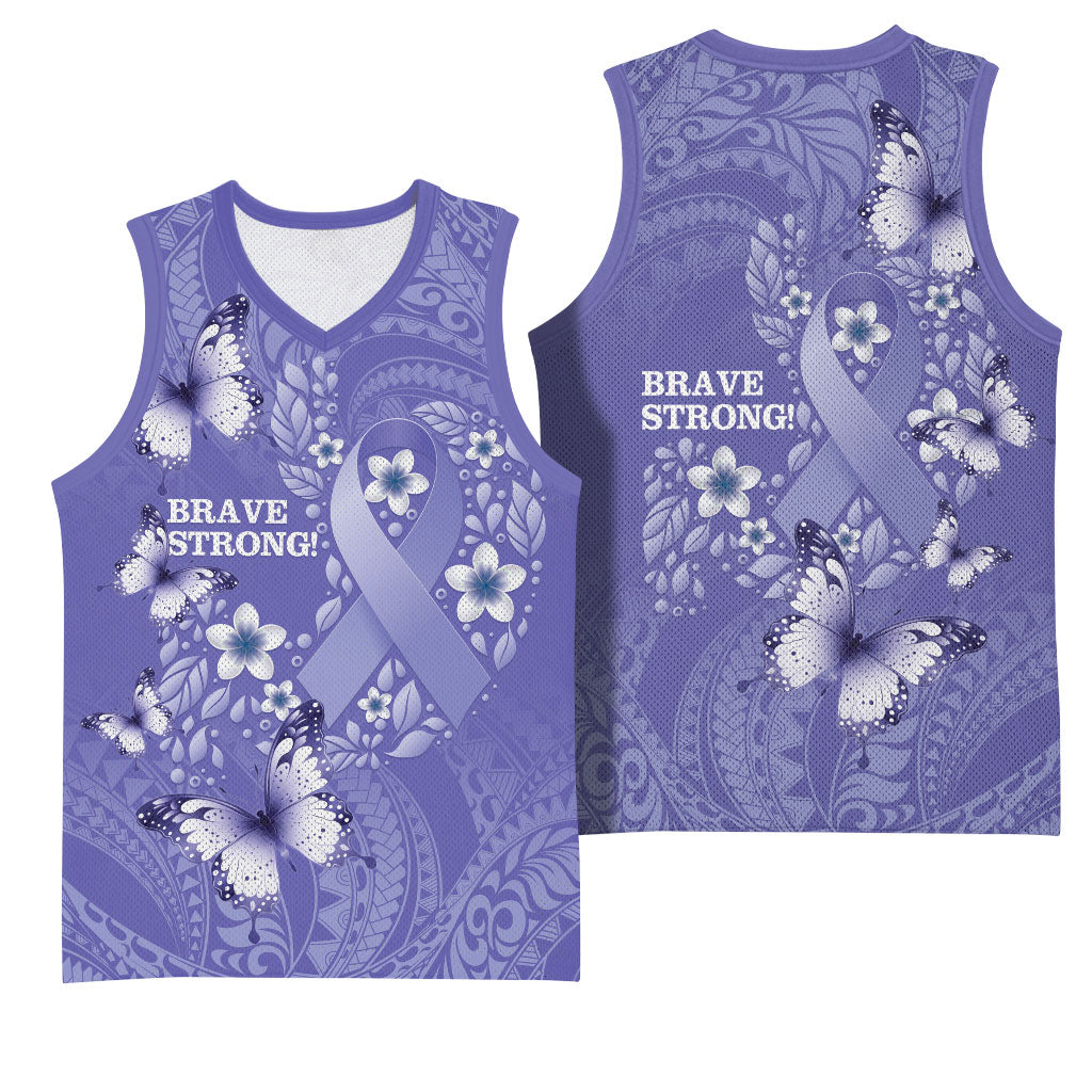 Polynesia Stomach Cancer Support Basketball Jersey Periwinkle Ribbon Brave Strong