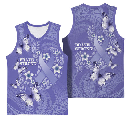 Polynesia Stomach Cancer Support Basketball Jersey Periwinkle Ribbon Brave Strong