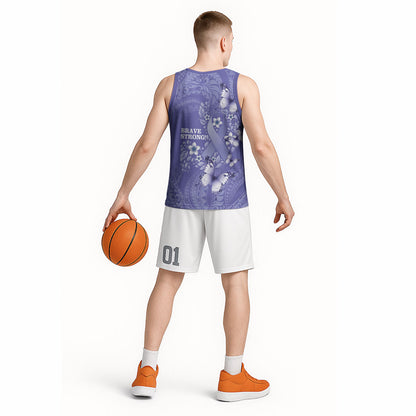 Polynesia Stomach Cancer Support Basketball Jersey Periwinkle Ribbon Brave Strong