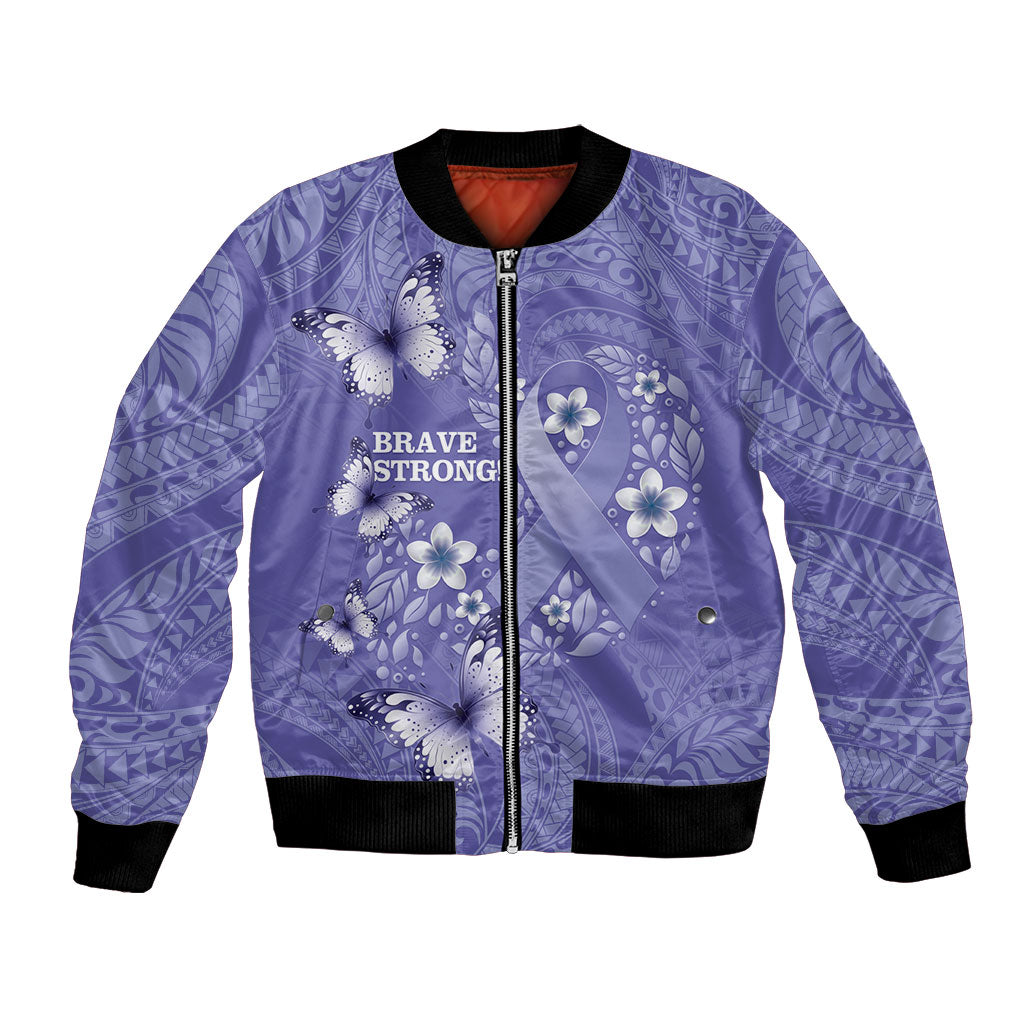 Polynesia Stomach Cancer Support Bomber Jacket Periwinkle Ribbon Brave Strong