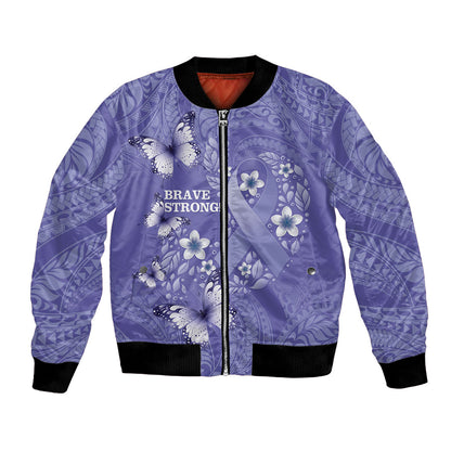 Polynesia Stomach Cancer Support Bomber Jacket Periwinkle Ribbon Brave Strong