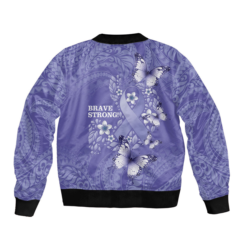 Polynesia Stomach Cancer Support Bomber Jacket Periwinkle Ribbon Brave Strong
