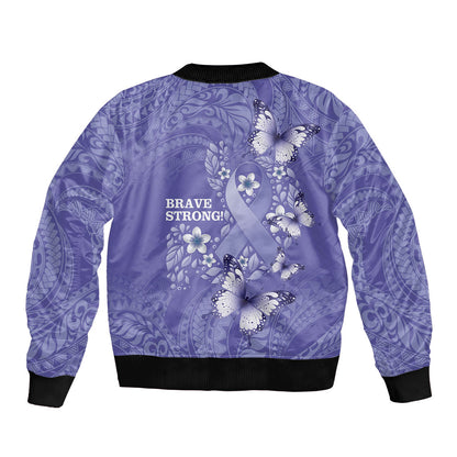 Polynesia Stomach Cancer Support Bomber Jacket Periwinkle Ribbon Brave Strong