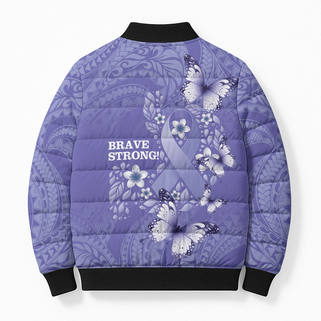 Polynesia Stomach Cancer Support Bomber Puffer Jacket Periwinkle Ribbon Brave Strong