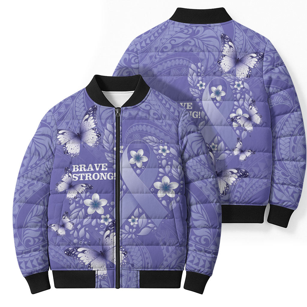 Polynesia Stomach Cancer Support Bomber Puffer Jacket Periwinkle Ribbon Brave Strong