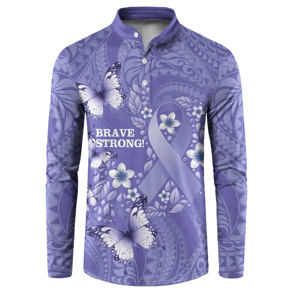 Polynesia Stomach Cancer Support Button Sweatshirt Periwinkle Ribbon Brave Strong