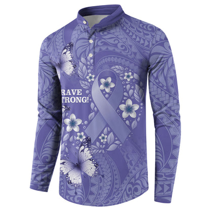 Polynesia Stomach Cancer Support Button Sweatshirt Periwinkle Ribbon Brave Strong