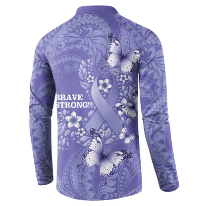 Polynesia Stomach Cancer Support Button Sweatshirt Periwinkle Ribbon Brave Strong