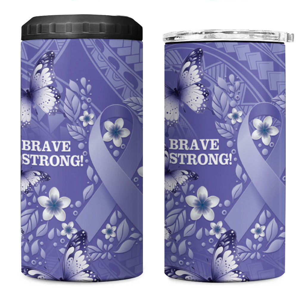 Polynesia Stomach Cancer Support 4 in 1 Can Cooler Tumbler Periwinkle Ribbon Brave Strong