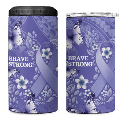 Polynesia Stomach Cancer Support 4 in 1 Can Cooler Tumbler Periwinkle Ribbon Brave Strong