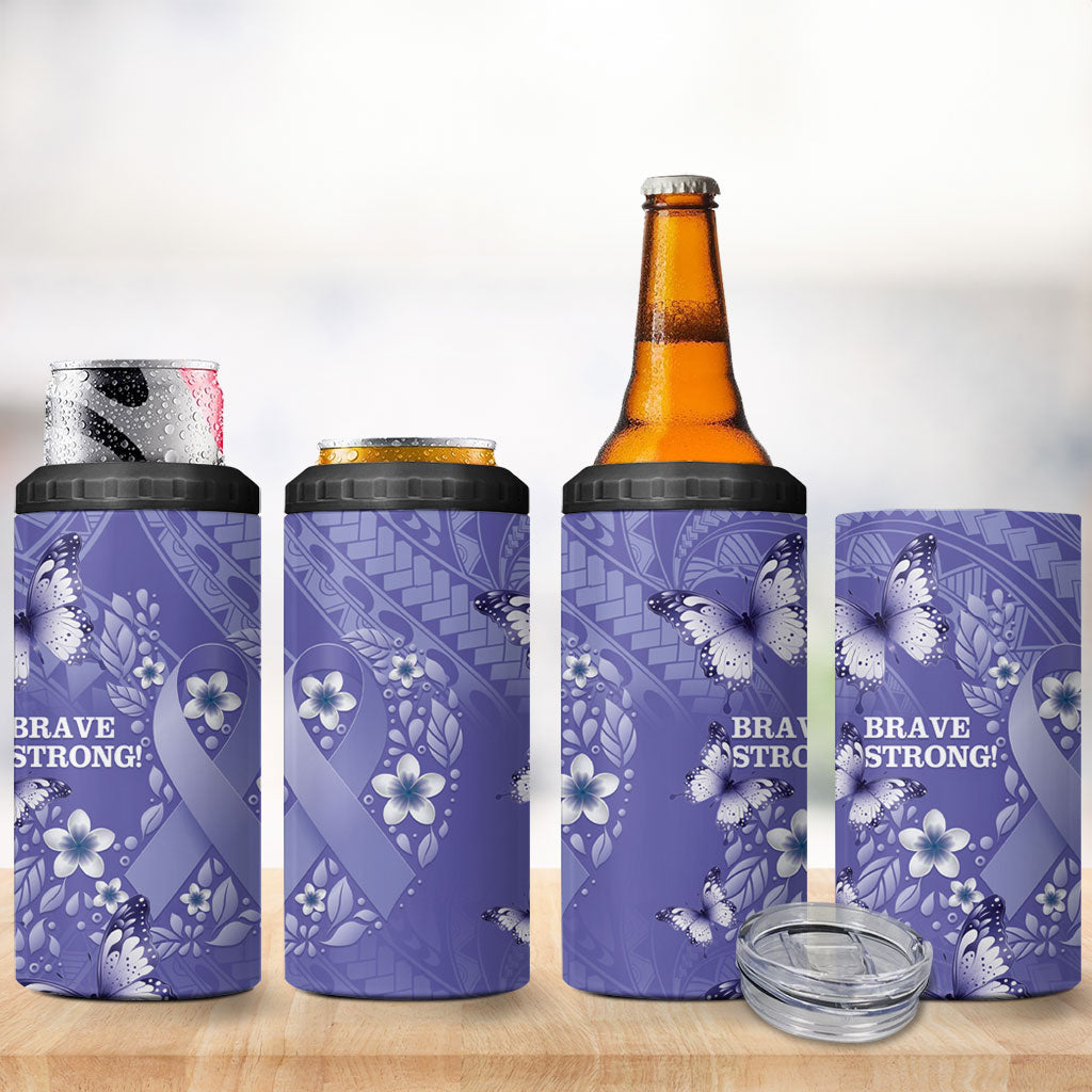 Polynesia Stomach Cancer Support 4 in 1 Can Cooler Tumbler Periwinkle Ribbon Brave Strong