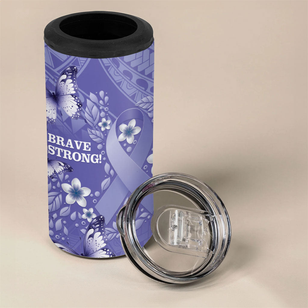 Polynesia Stomach Cancer Support 4 in 1 Can Cooler Tumbler Periwinkle Ribbon Brave Strong