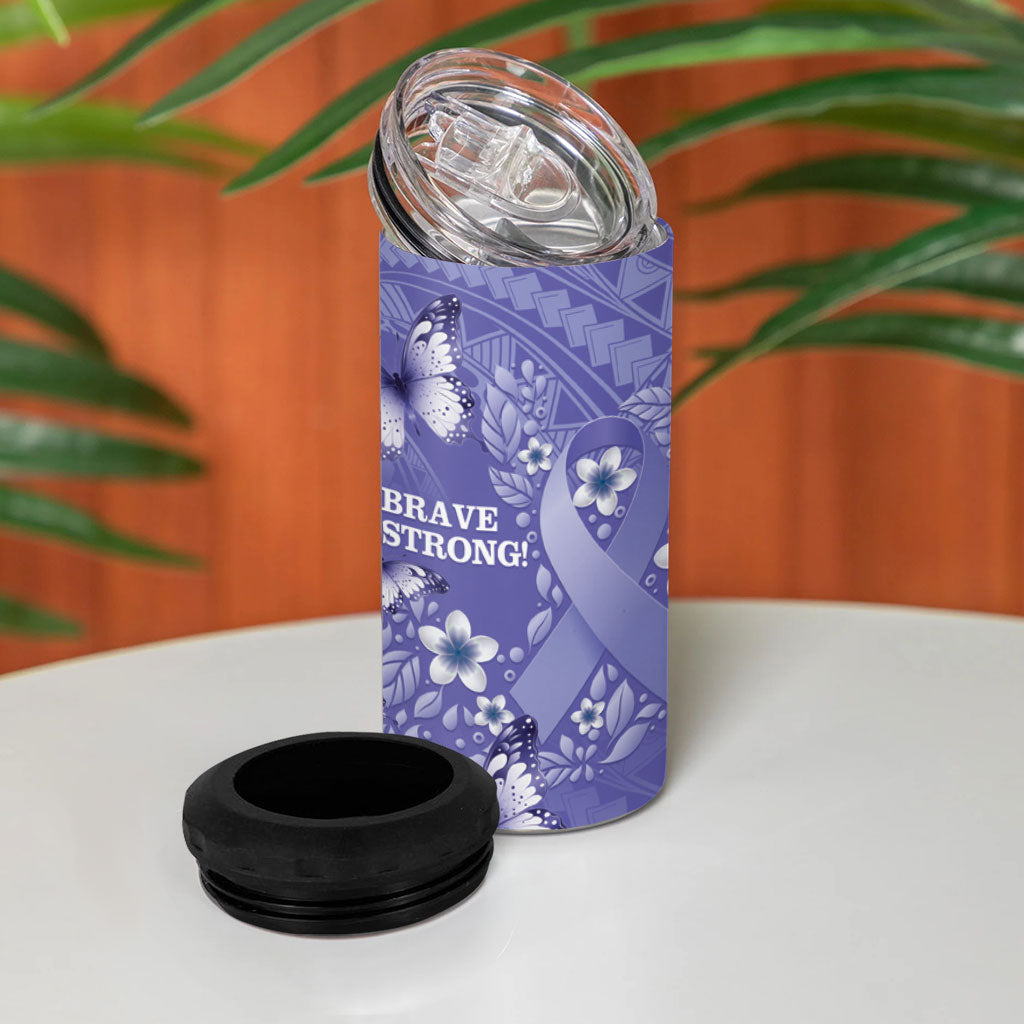 Polynesia Stomach Cancer Support 4 in 1 Can Cooler Tumbler Periwinkle Ribbon Brave Strong