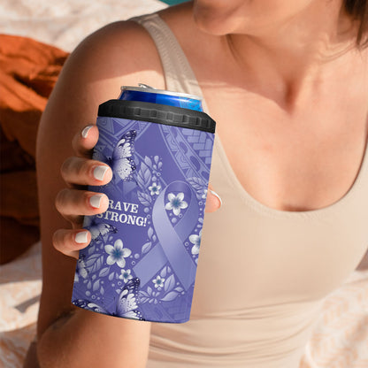 Polynesia Stomach Cancer Support 4 in 1 Can Cooler Tumbler Periwinkle Ribbon Brave Strong